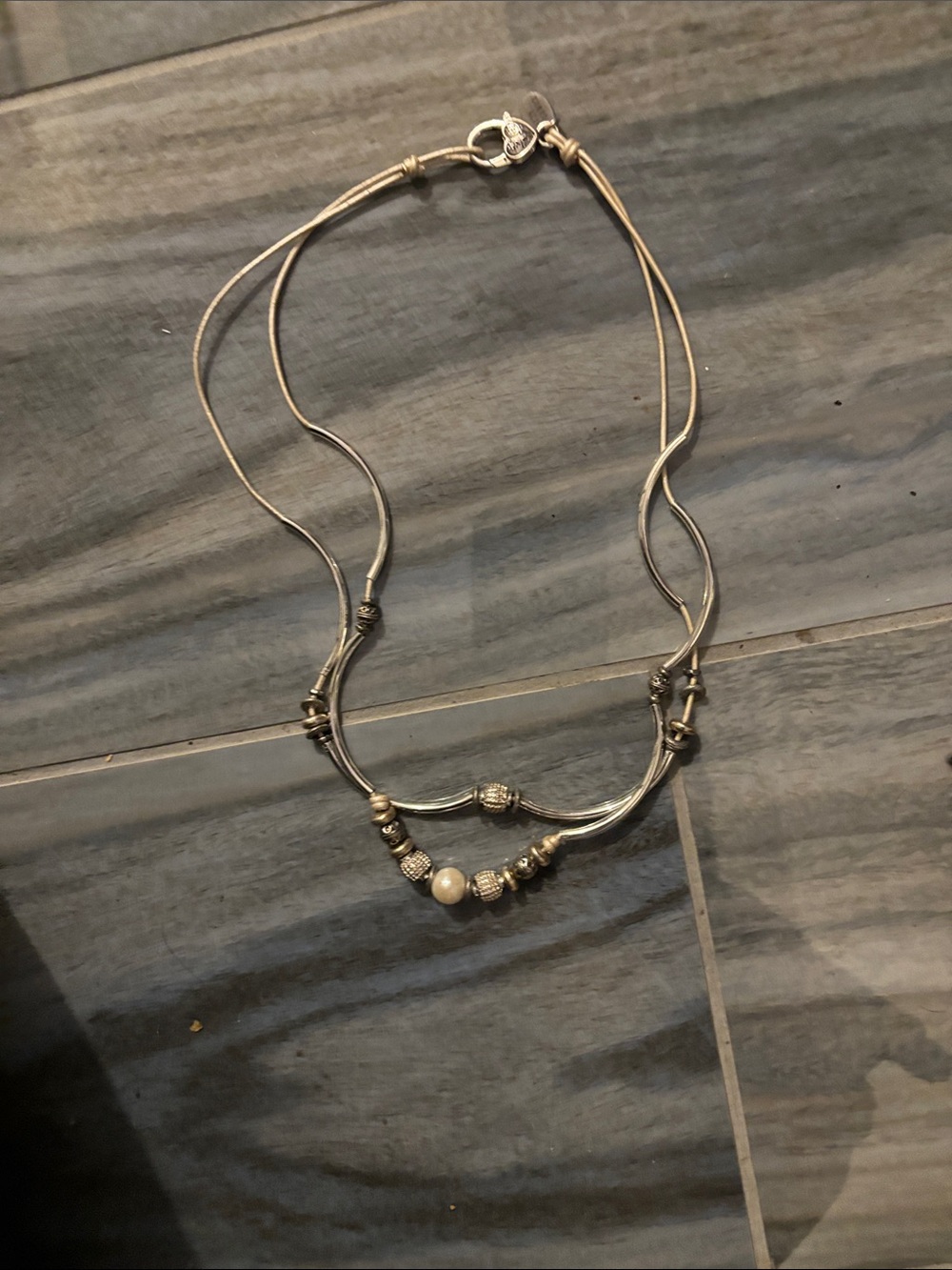 Lizzy James Silver-Tone Multi Strand Beaded Necklace with Pearl Accent